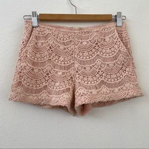 Pink lacy low rise mini shorts
